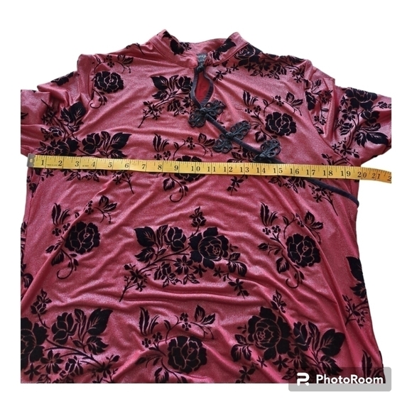 Champagne ! pink blouse with velvet black flowers embroidery details style asian - Picture 10 of 11